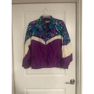 Purple and Teal Geometric Vintage Windbreaker Jacket Avast Sport